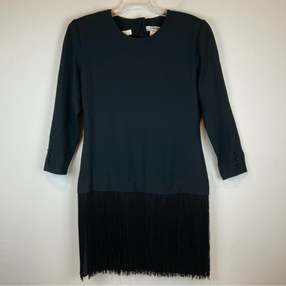 Vintage Black Chetta B. Flapper Frill Dress Keyhole Back Zipper & Button Size 14